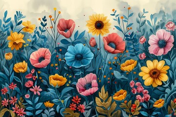 field flowers sky background favorite vibrant cartoon