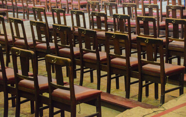 Chairs placed inside the Santo Domingo Church in Lisbon, Portugal
