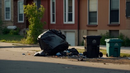Garbage and trash scattered on the street in the neighborhood