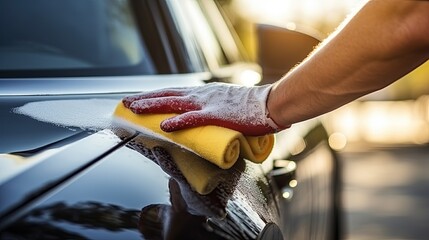 Gloved hands cleaning machine with microfiber cloth