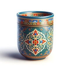 Ceramic mug painted with colorful floral designs