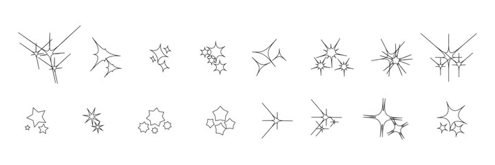 Twinkle stars. Cute flat simple minimal line illustration set of sparkle twinkle star icon elements. Manga cartoon style.