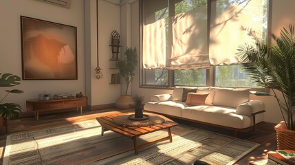 Warm, minimalist living room with select decor for cozy simplicity.