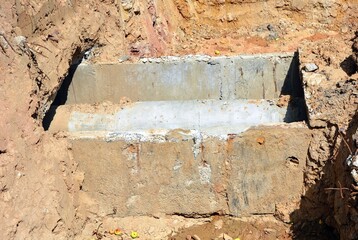 Old concrete pipe on excavation work