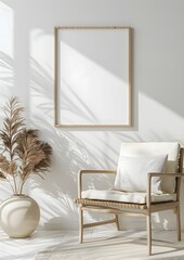 A blank picture frame mock-up in a modern furnished room