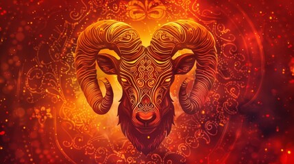 Obraz premium Artistically crafted Aries zodiac symbol - A highly stylized digital representation of the Aries ram zodiac with ornamental details
