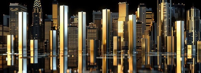 Golden Skyscraper Cityscape with Reflections.