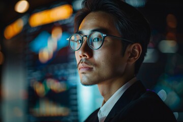 Fototapeta premium An Asian analyzing stock data
