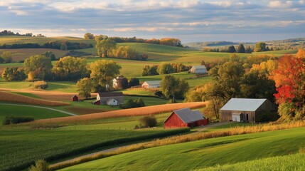 Obraz premium Idyllic Autumn Afternoon on a Countryside Farm With Rolling Hills