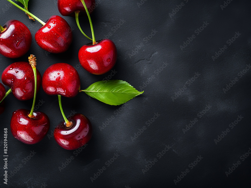 Poster ample copy space around top-view red cherries on light background