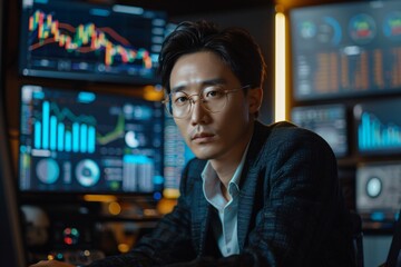Fototapeta premium An Asian analyzing stock data