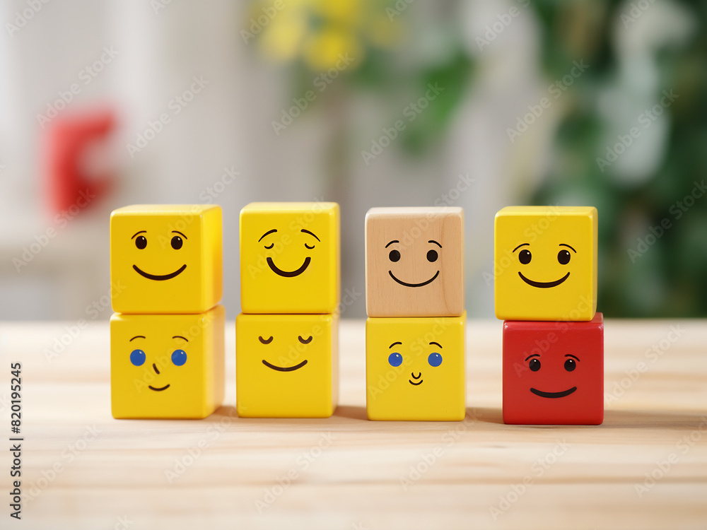 Poster yellow block with smiling emoticons for selection