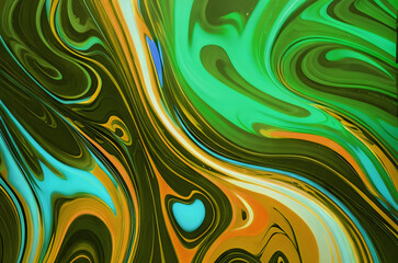 Psychedelic Swirl Texture. An abstract design featuring a mesmerizing swirl of green, orange, and blue hues, ideal for creative backgrounds, vibrant wallpapers, and artistic projects.