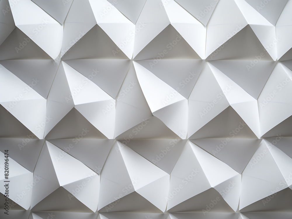 Aufkleber bright light casts sharp shadows on abstract pattern of white paper triangles