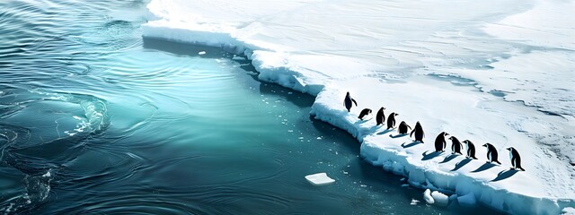 Tranquil Penguins on Edge of Antarctic Ice Shelf