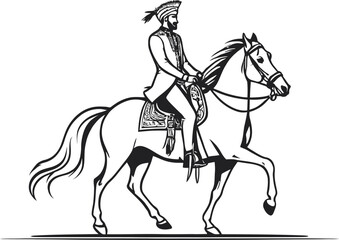 Indian groom horse riding line draw vector illustration