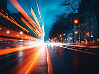 Fototapeta premium Colorful streaks of light blur in urban surroundings