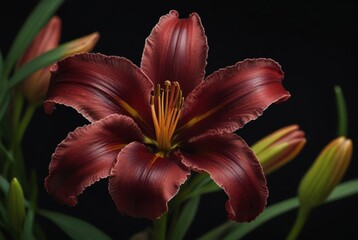 burgundy lily on a black background, flower