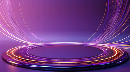 Illuminated Circular Stage with Futuristic Purple and Gold Accents - Ideal for Product Display, Tech-Themed Designs, and Modern Art Concepts