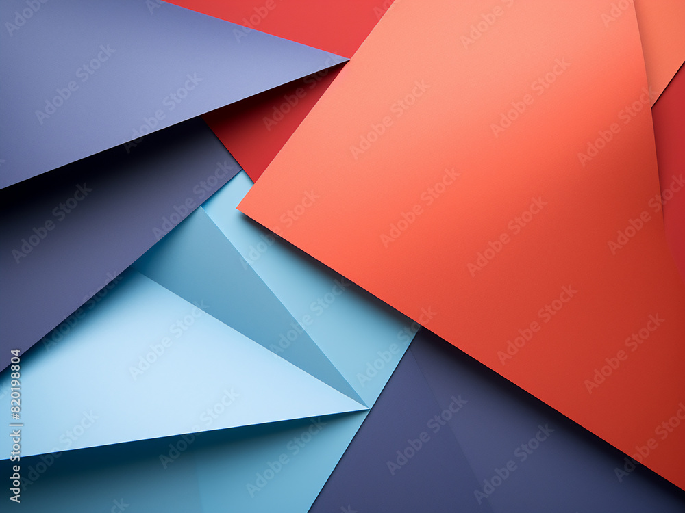 Poster red and blue tones define the geometrically arranged color papers in the flat composition