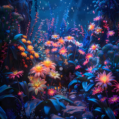 Magical Nighttime Flower Garden of Wonder.