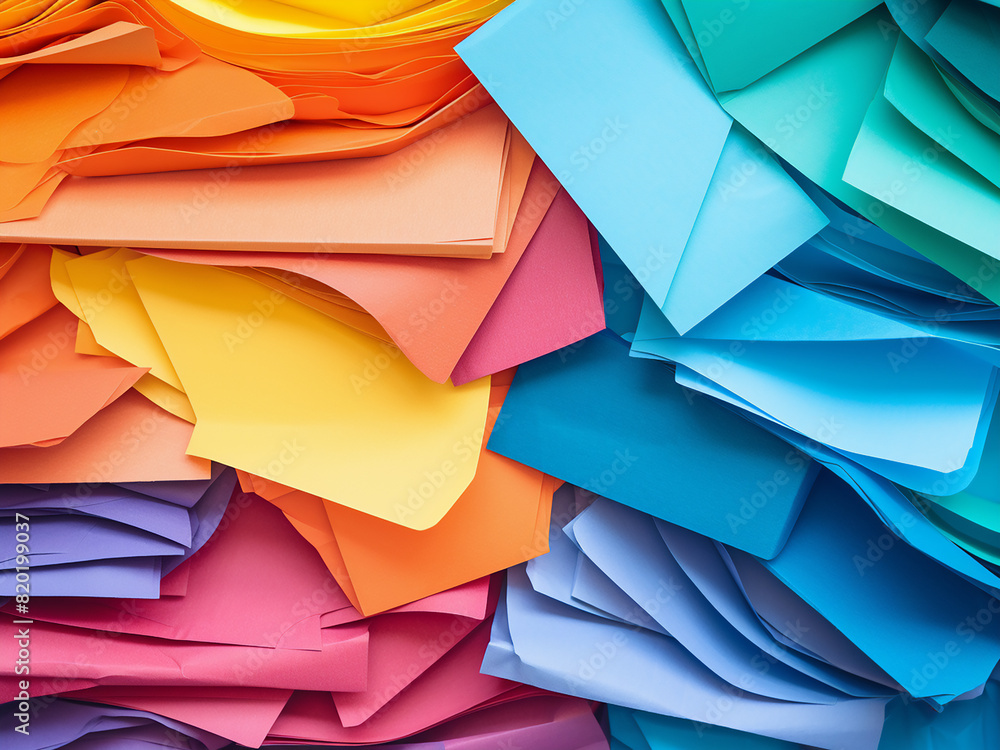 Poster varied paper sheets contribute to a colorful abstract backdrop