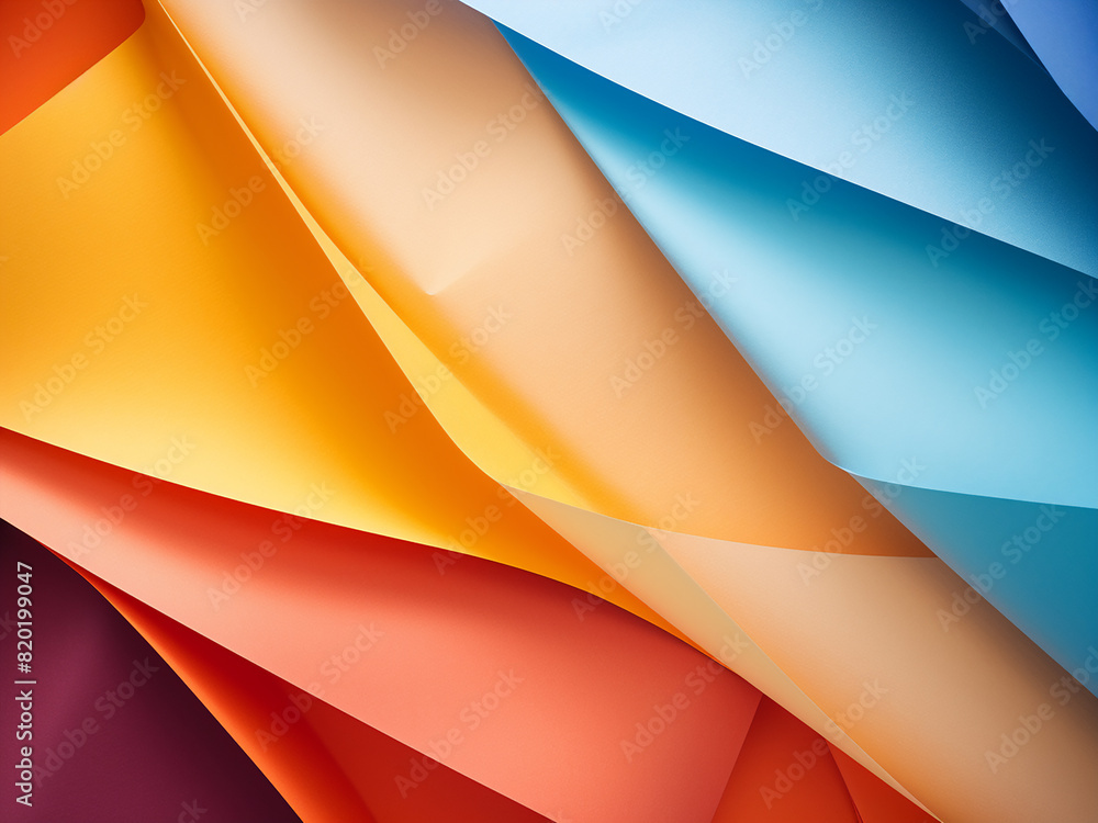 Poster vibrant hues merge on an abstract background of varied paper sheets