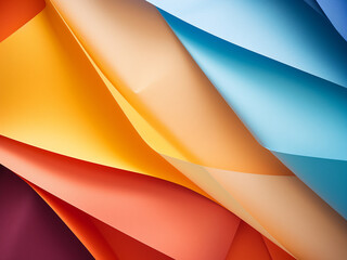 Vibrant hues merge on an abstract background of varied paper sheets