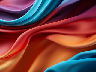 Abstract backdrop features curved cloth sheets in various vibrant tones