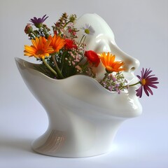 A modern vase adorned with bright wildflowers. Generative AI