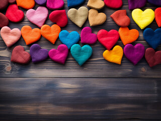 Obraz premium Felt hearts on rustic wood evoke themes of love and romance