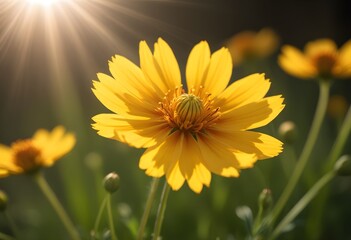 Obraz premium Coreopsis flower closeup Realistic Light understand with summer season flower concept