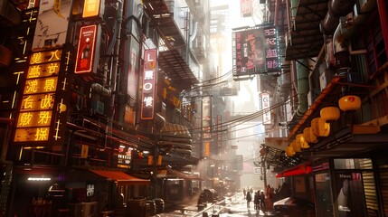 Naklejka premium A cyberpunk like city