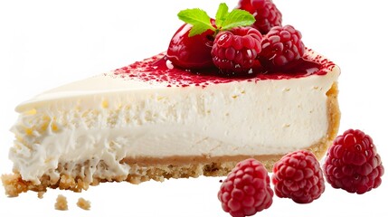 A scrumptious piece of cheesecake isolated on white background