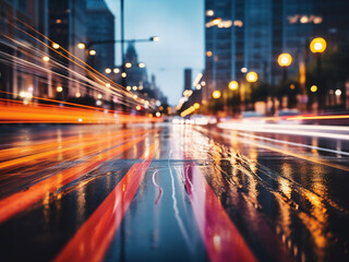 Urban arteries blur with roadside traffics nocturnal glow