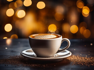 Obraz premium Bokeh adds ambiance to coffee cups backdrop