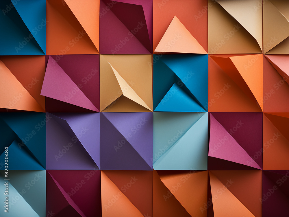 Poster colorful triangular shapes create a vibrant pattern on paper backgrounds