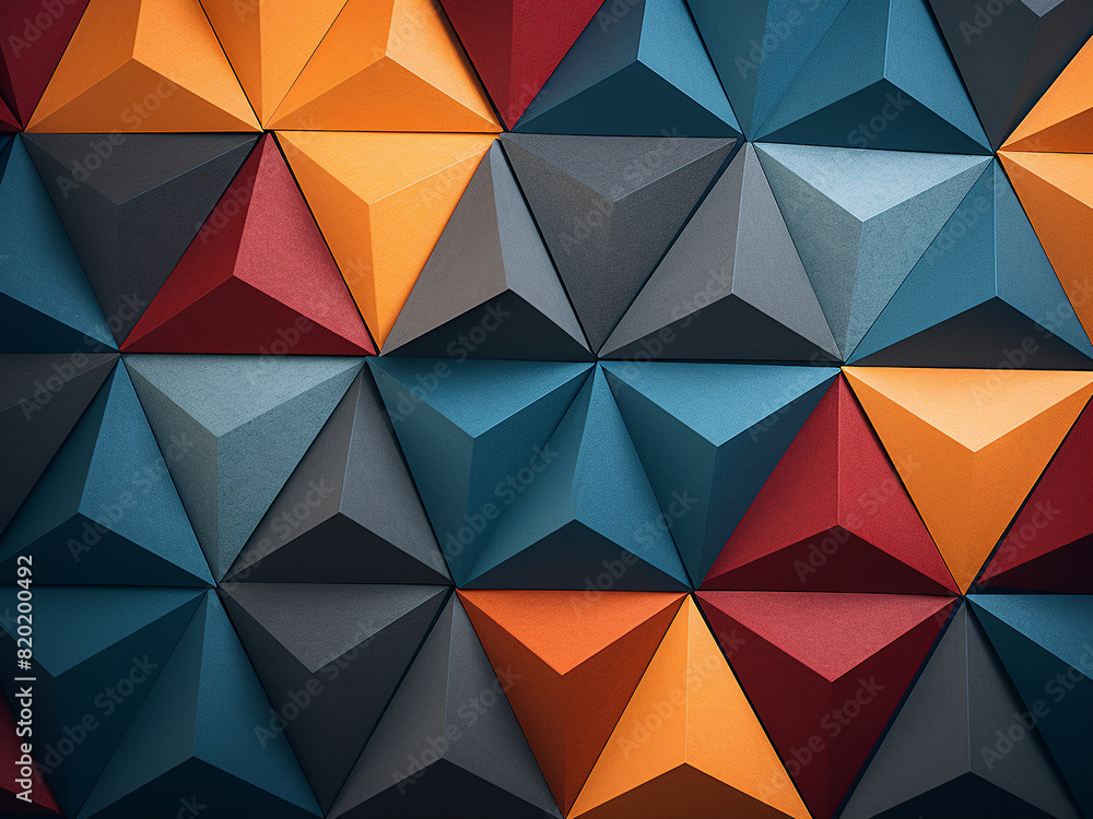 Poster triangular shapes in various colors decorate a paper background