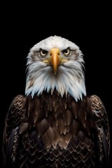 Fierce Bald Eagle with Intense Gaze on Black Background