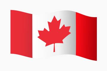 Canadian flag waving in wind 3d gradient element isolated on white background vector illustration.