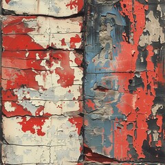 Seamless background: scratched painted wall grunge red, white and blue