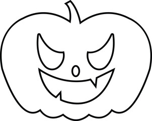 Halloween pumpkins carved face silhouettes line icon. Black isolated face patterns on transparent background. Scary and funny face of Halloween pumpkin or ghost. Outline vector