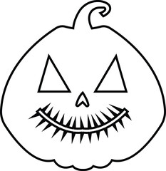 Halloween pumpkins carved face silhouettes line icon. Black isolated face patterns on transparent background. Scary and funny face of Halloween pumpkin or ghost. Outline vector