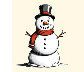 Hand Drawn Snowman Illustration Vintage Engraved Style