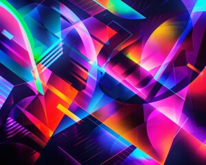 Abstract geometric shapes vibrant colors digital art neon glow futuristic style