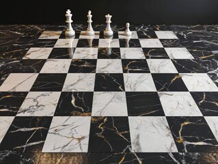 Marble chessboard, high contrast, polished surface, classic game