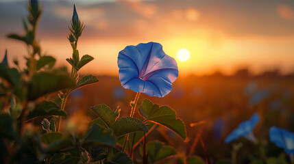 morning glory flower at sunset in the field 