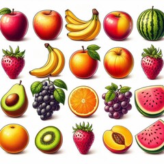 Sat of fruits isolated on white 