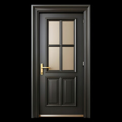 classic framed molded entry black wooden door isolated. classic framed molded entry black wooden door isolated on transparent
