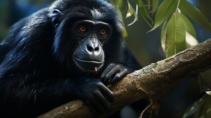 Fototapeta premium Yucatan Black Howler Monkey - Critically endangered, arboreal primate of Mexico.